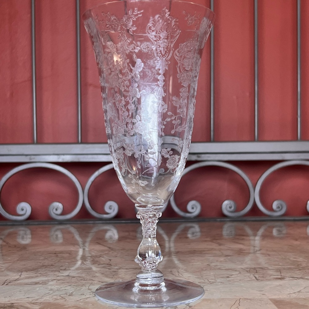 SOLD 12/5 Rose Point Clear by Cambridge Footed Iced Tea Glass Set